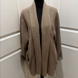 Eileen Fisher Open-Front Wool Cardigan in Taupe Brown